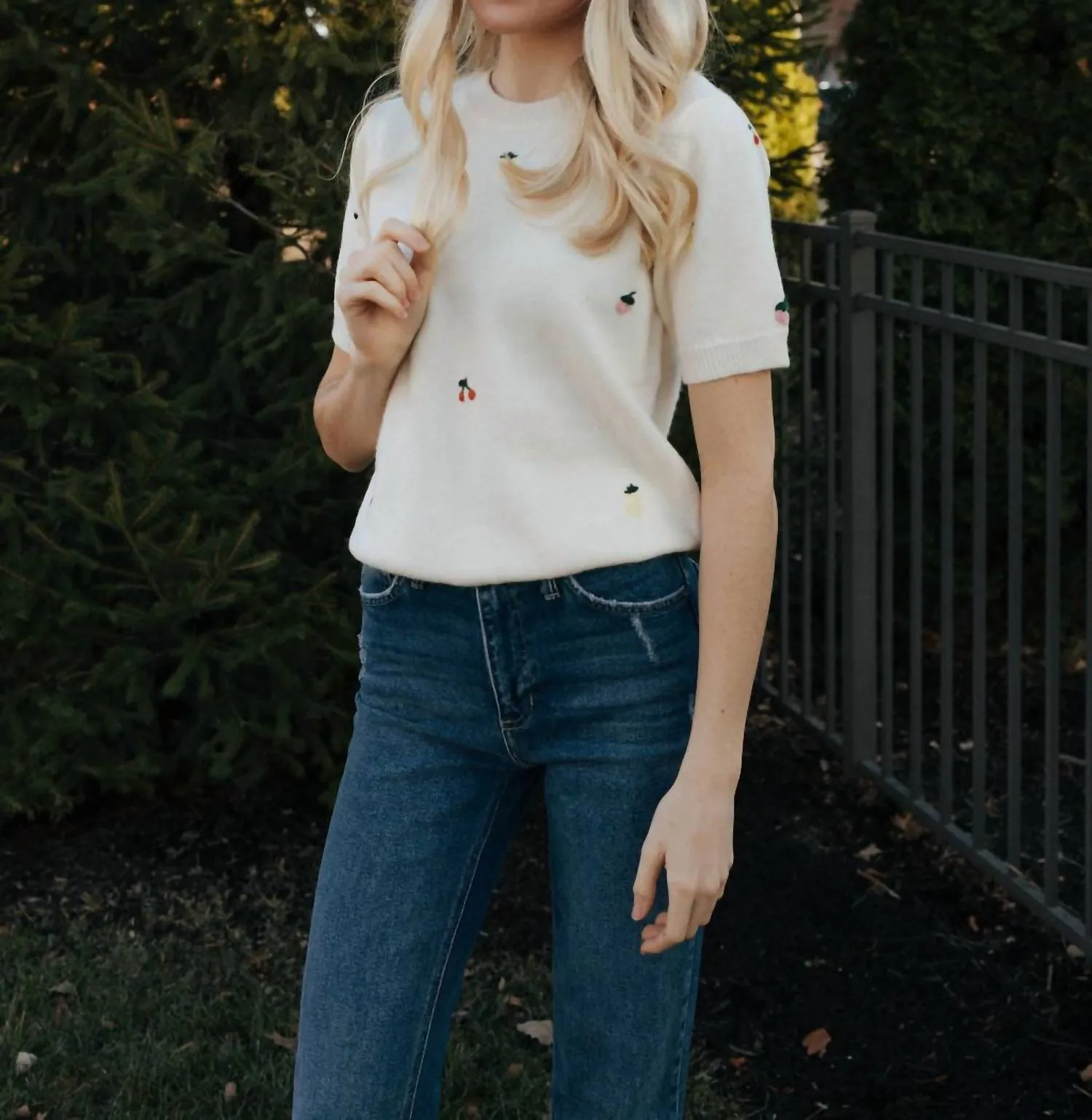 Aaron & Amber - Fruit Embroidered Sweater
