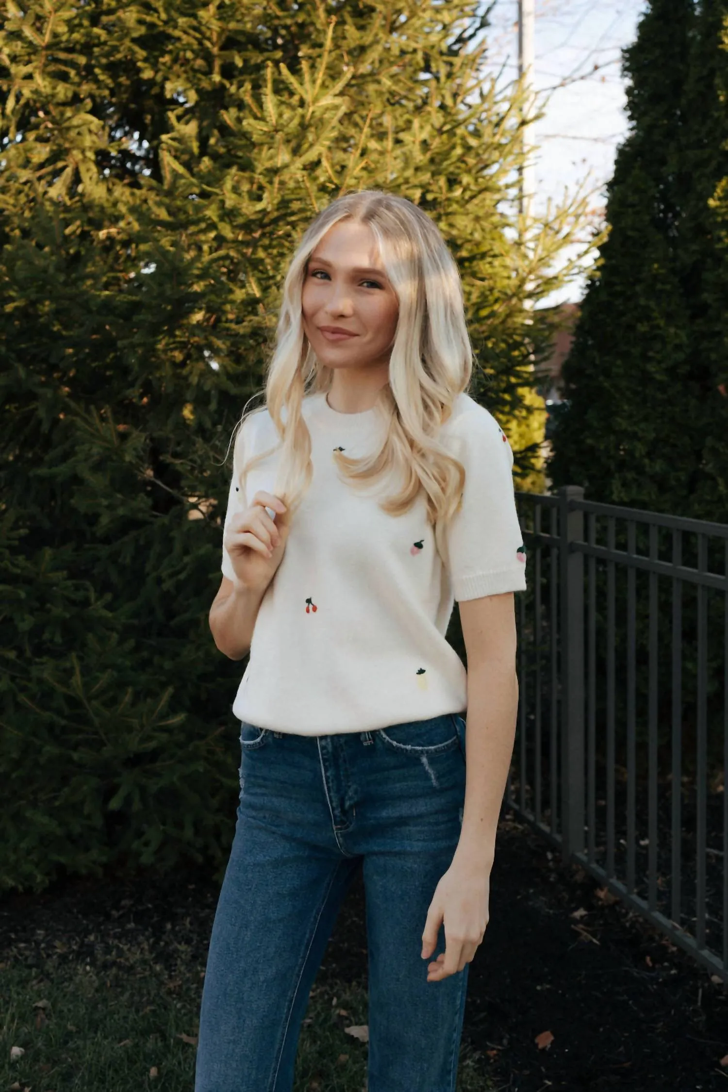 Aaron & Amber - Fruit Embroidered Sweater