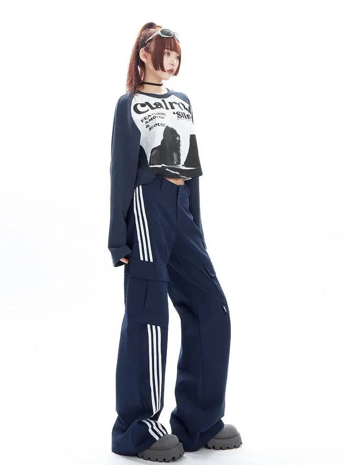 American Vintage Stripe Pockets Versatile Pants