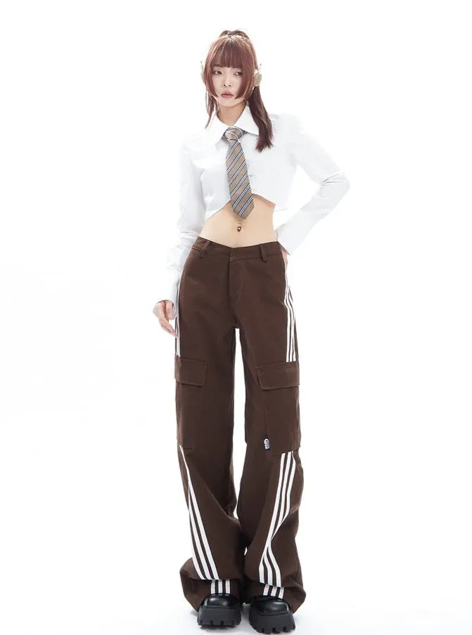 American Vintage Stripe Pockets Versatile Pants
