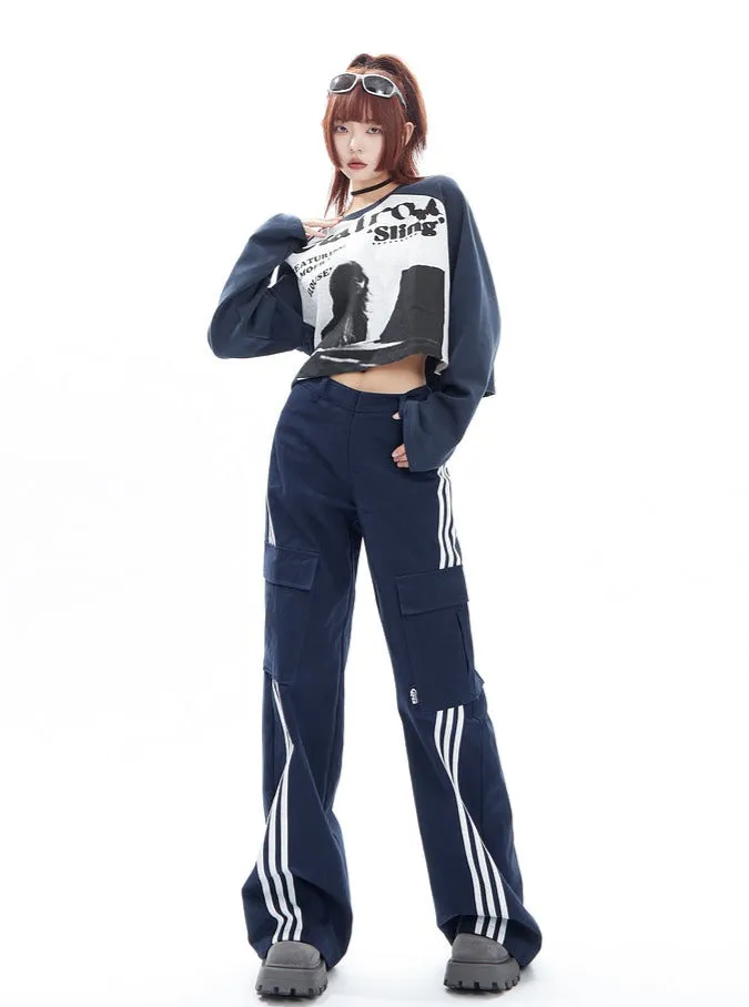 American Vintage Stripe Pockets Versatile Pants