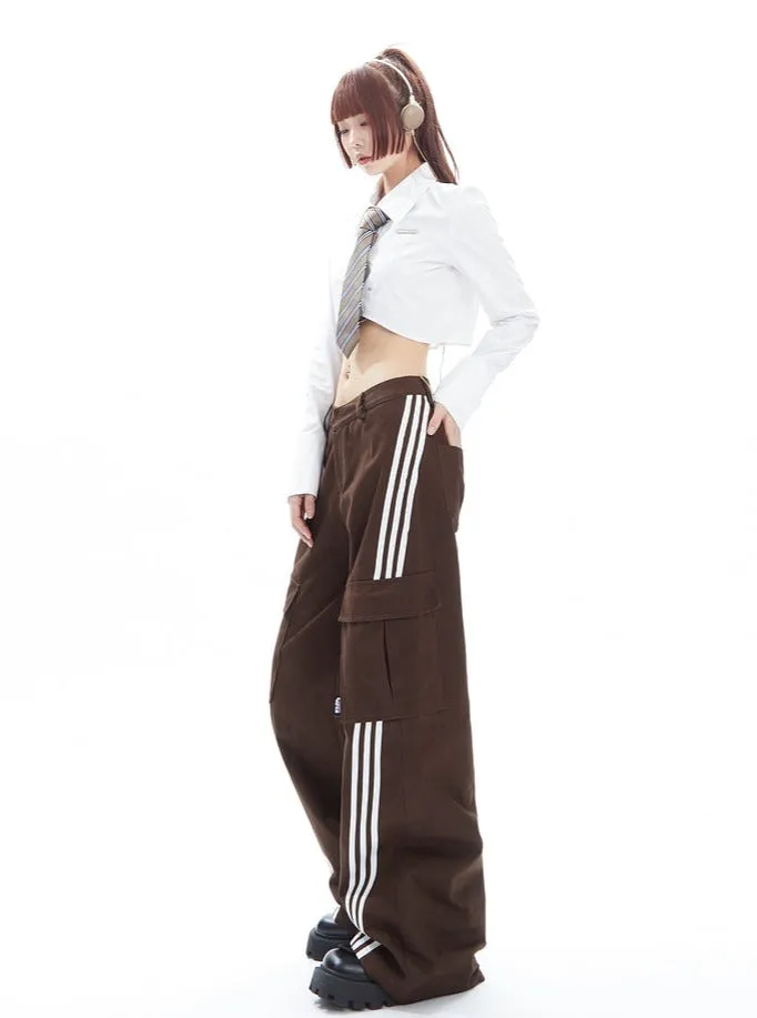 American Vintage Stripe Pockets Versatile Pants