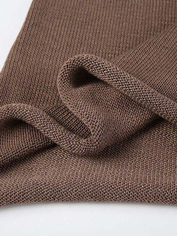 Back Cross Hollow Lace-Up Solid Color Long Sleeves Loose Round-Neck Sweater Tops