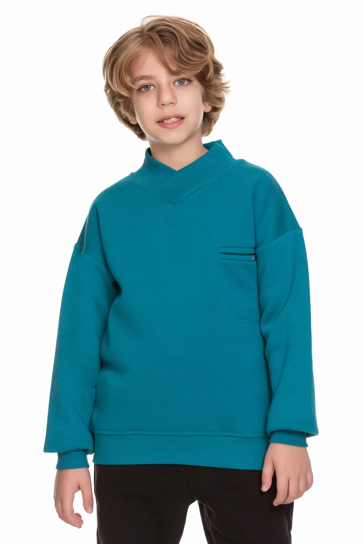 cep detayli içi polarli erkek çocuk sweatshirt