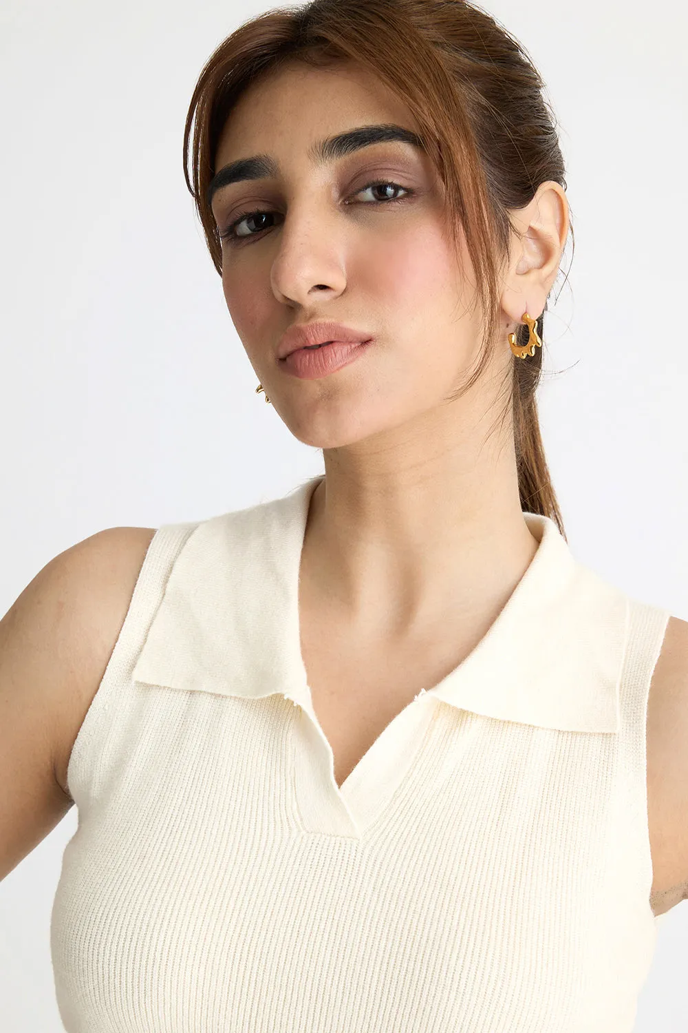 Collared Ribbed Crop Top
