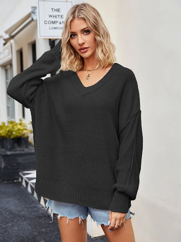 Cozy Slouchy Knit Sweater with Drop Shoulder