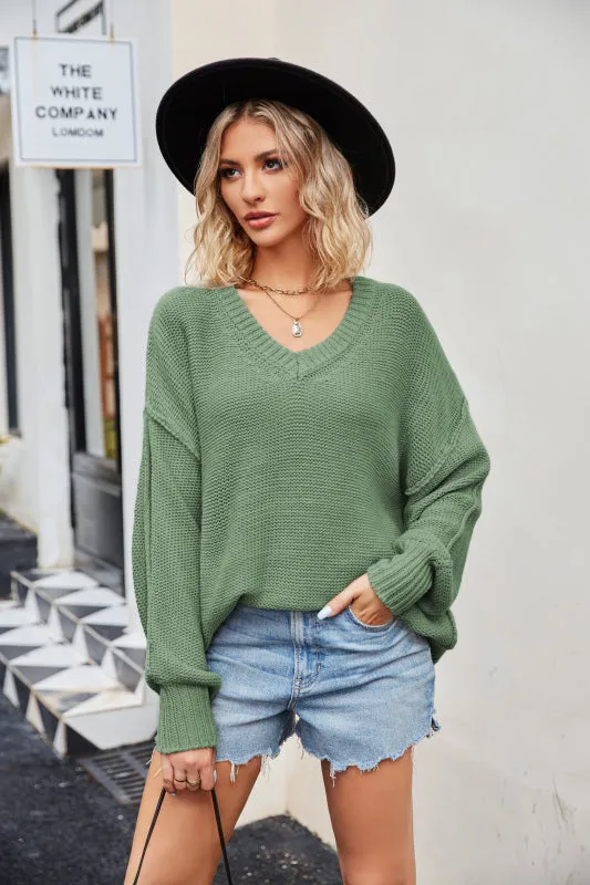 Cozy Slouchy Knit Sweater with Drop Shoulder