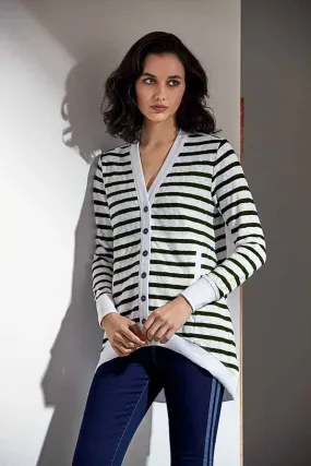 Gigi Stripe Cardi - Olive/White