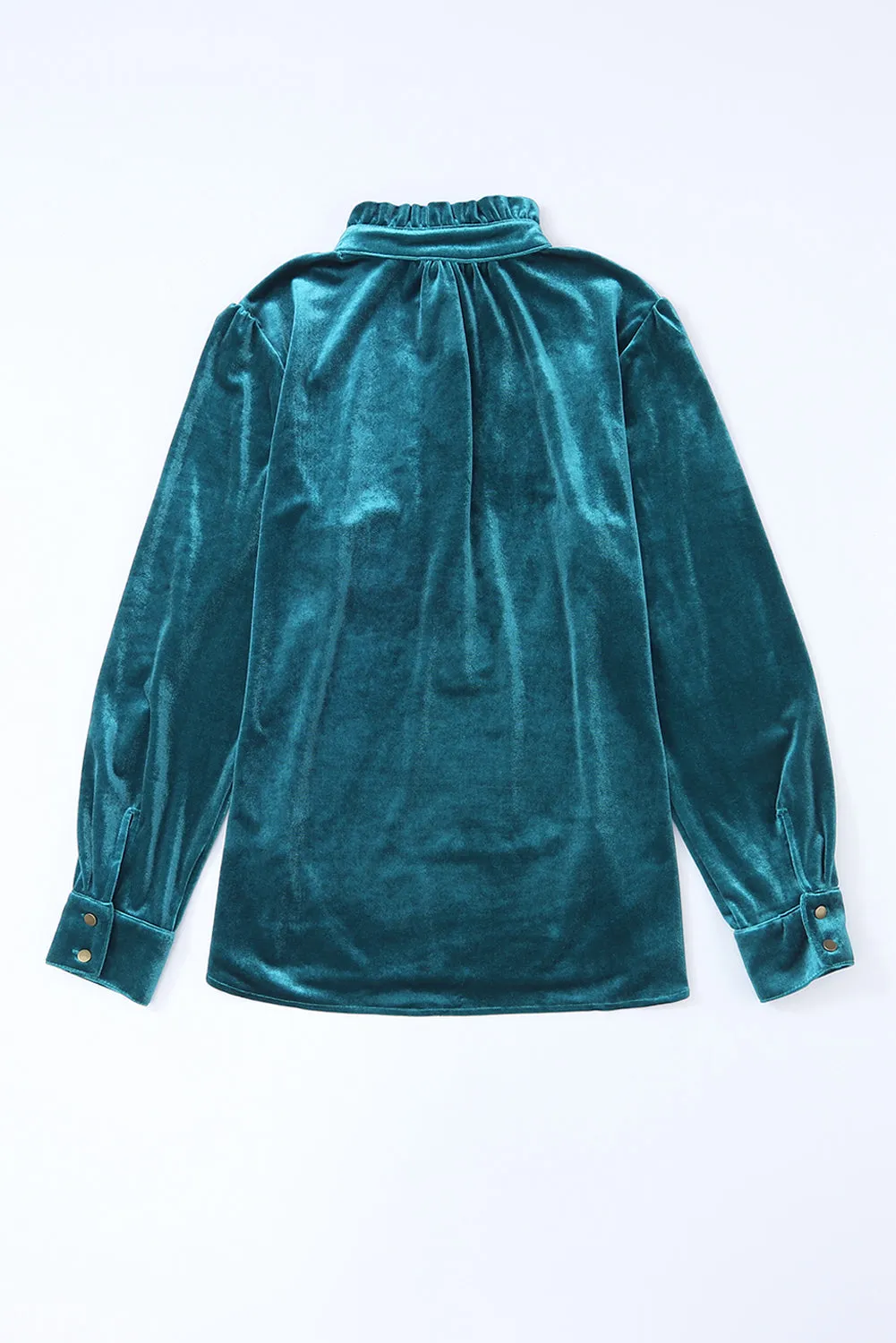 Gwynn Frilled Neck Buttoned Front Velvet Top
