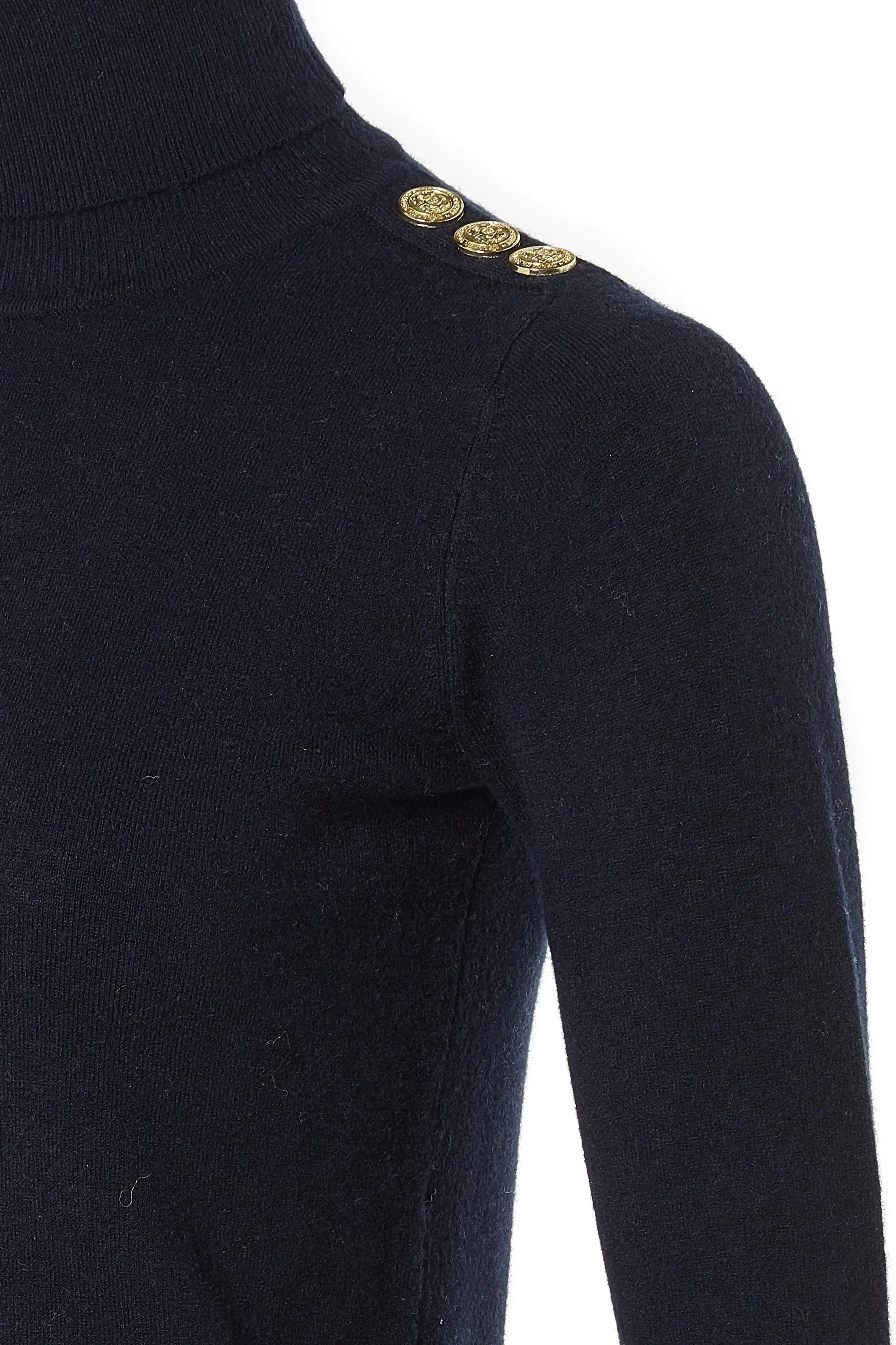 Holland Cooper Buttoned Knit Roll Neck Ladies Knitwear in Ink Navy