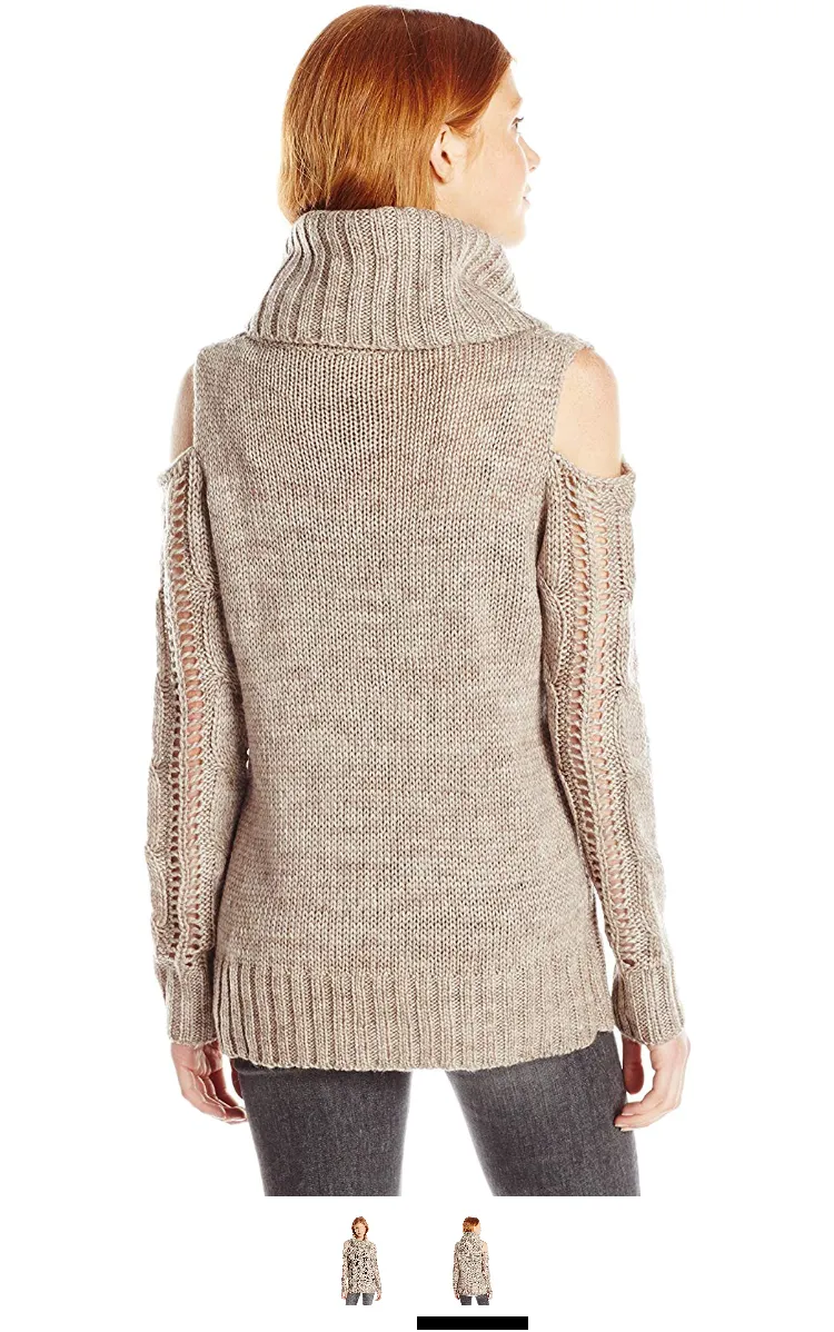 Love By Design Juniors Cold Shoulder Cowl Neck Pullover Sweater,Size Large
