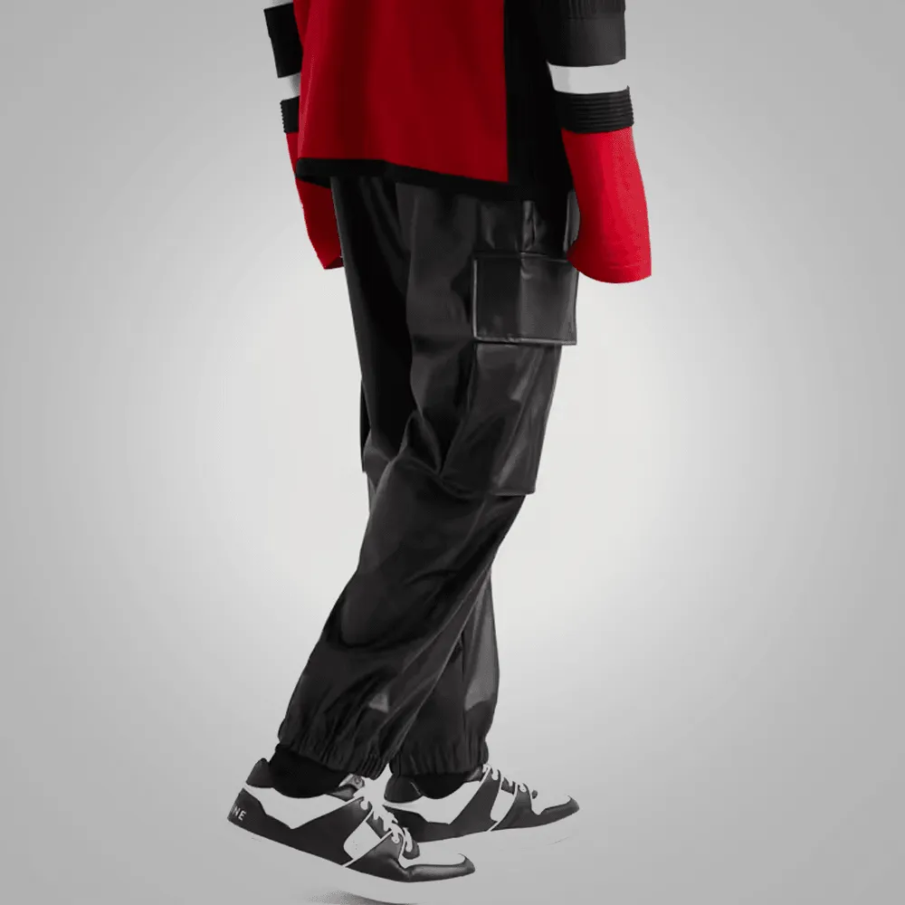 Men's Black leather Sheepskin leather jeans pant