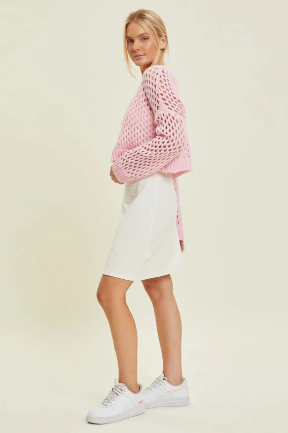 Open-Knit Fishnet Sweater  Pink