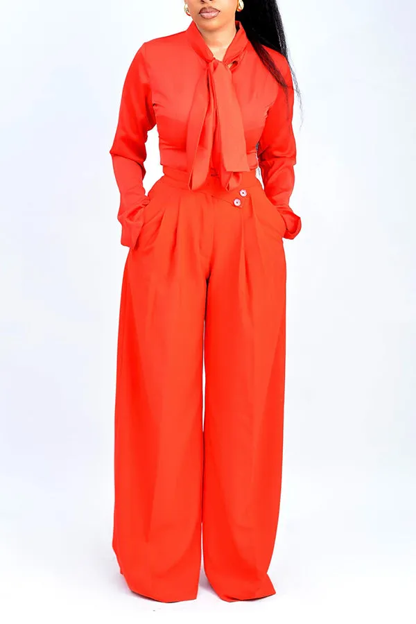 Stylish Tie Neck Top & Pants Set