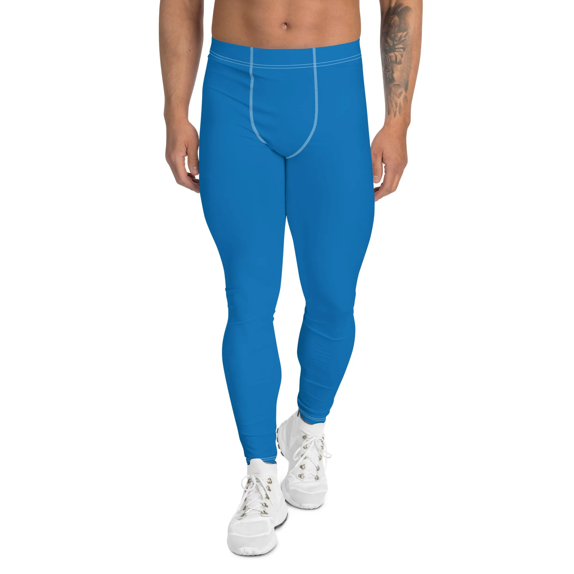 Versatile Style: Men's Solid Color Workout Leggings - Azul